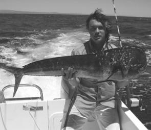 Benny Job with a good size Dolphin fish trolled up on the 40fm line east of the Tweed Bar.